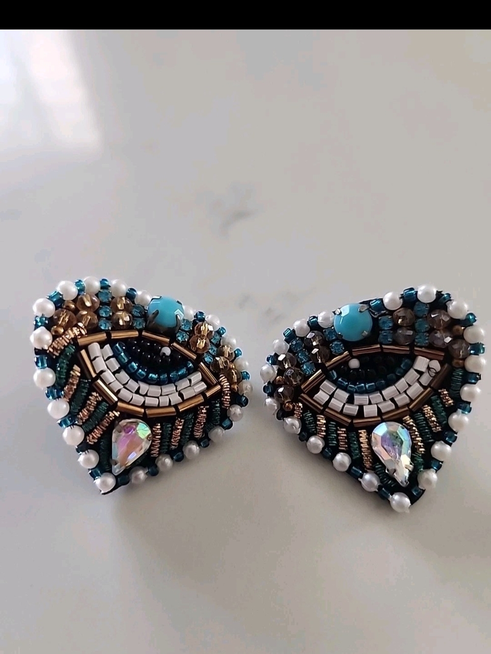 Hand-Beaded Evil Eye-Shaped Statement Earrings